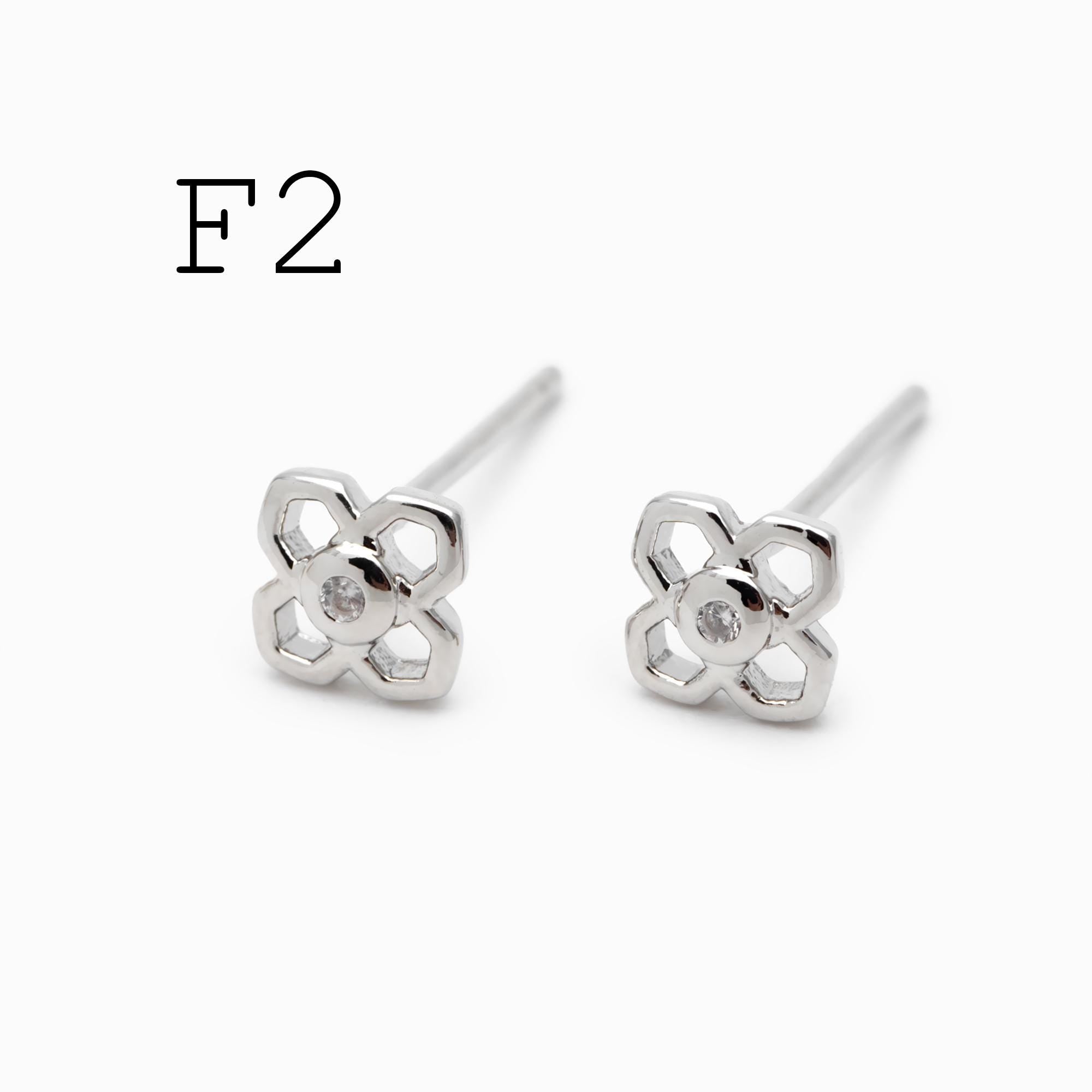10pcs CZ Pave Gold/ Silver Flower Leaf Earrings, 18K Real Gold/ Rhodium Plated Brass, Dainty Stud Earrings (GB-3381)